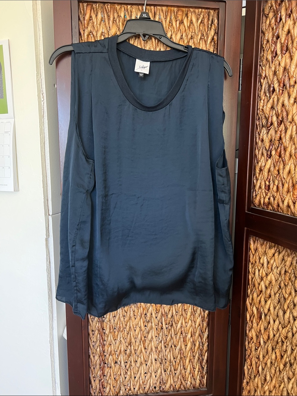 NWOT CAbi size L Navy Blue Silk-Blend Sleeveless Shell
